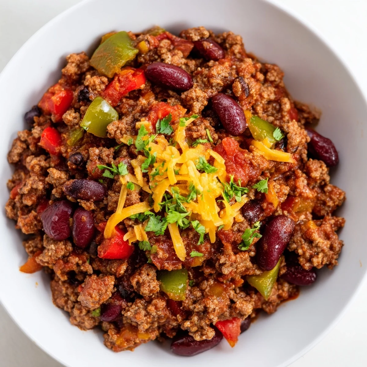 Delicious Slow Cooker Chili with ground beef: a vibrant, flavorful bowl with optional toppings like sour cream!
