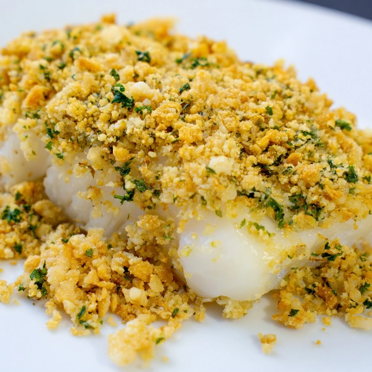 Buttery, crispy cracker topping enrobes tender cod fillets in this flavorful Baked Cod dish.