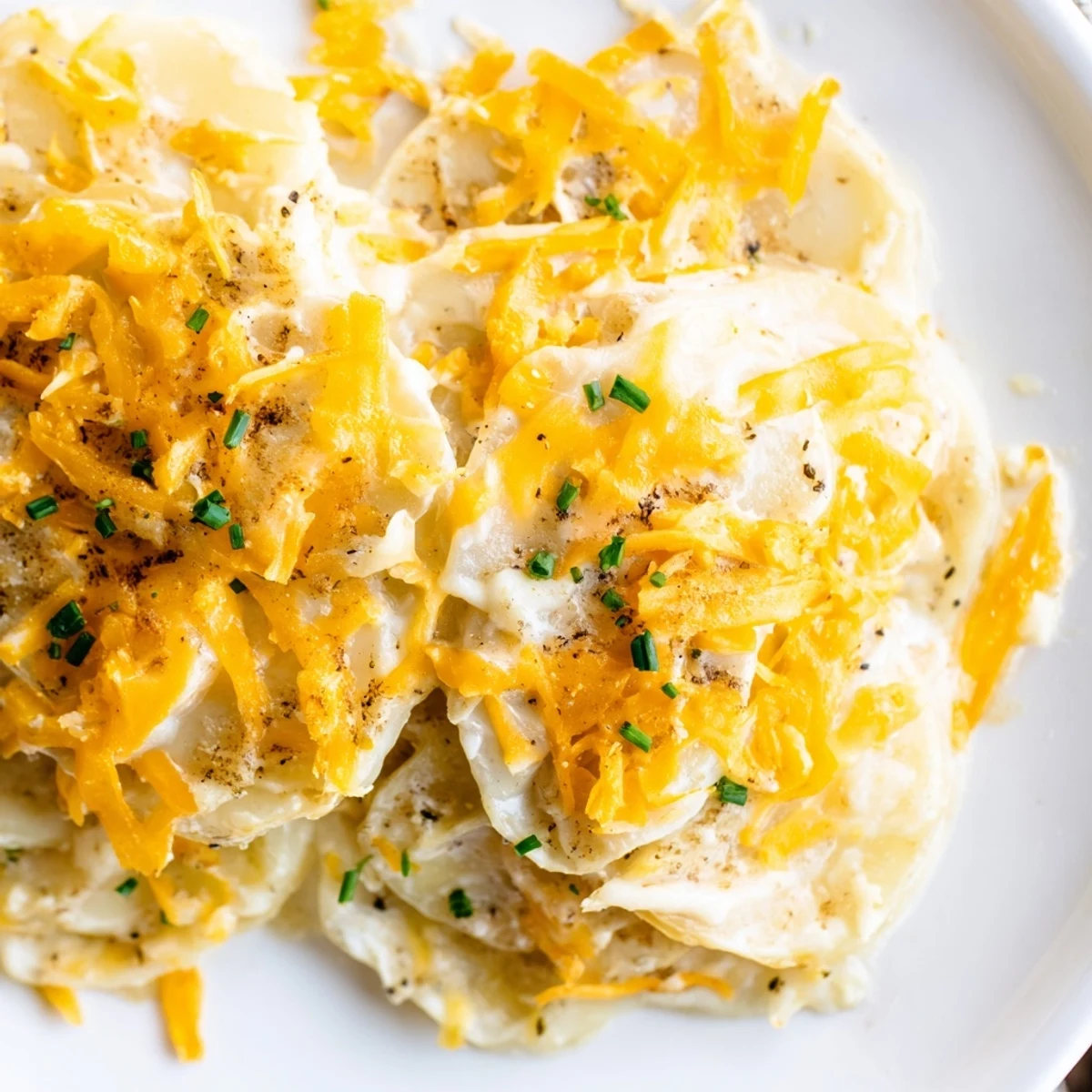 Freshly baked Cheesy Scalloped Potatoes with Cream emerge from the oven, golden and bubbling, perfect alongside a holiday ham.