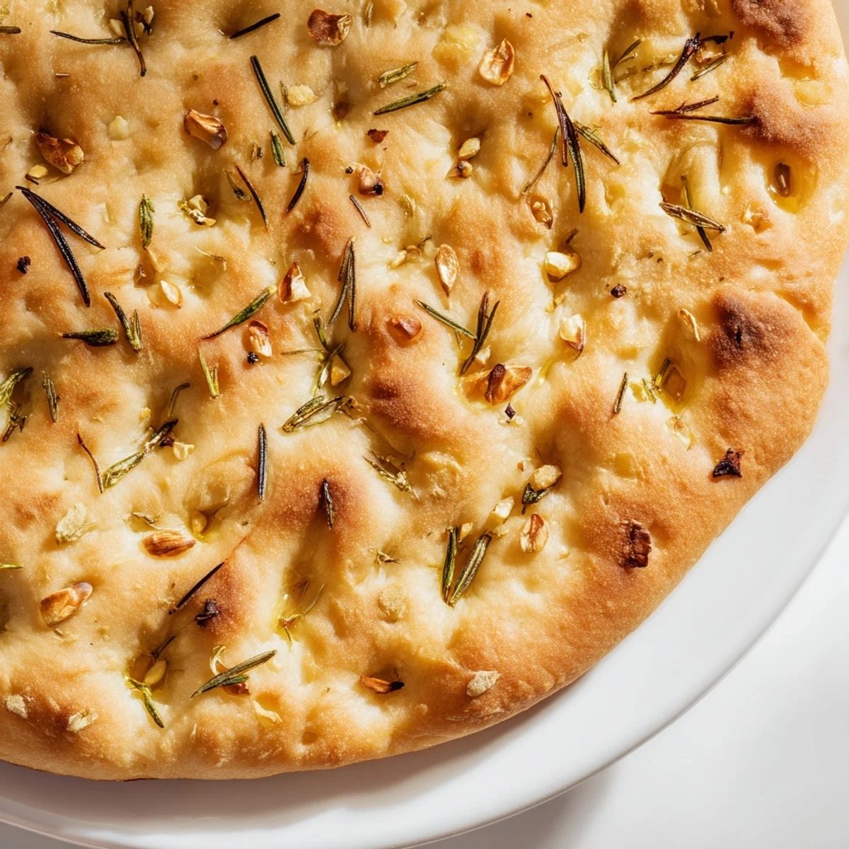 Homemade Garlic Herb Focaccia Bread with Rosemary cools slightly before being torn into warm, herby pieces for dipping.