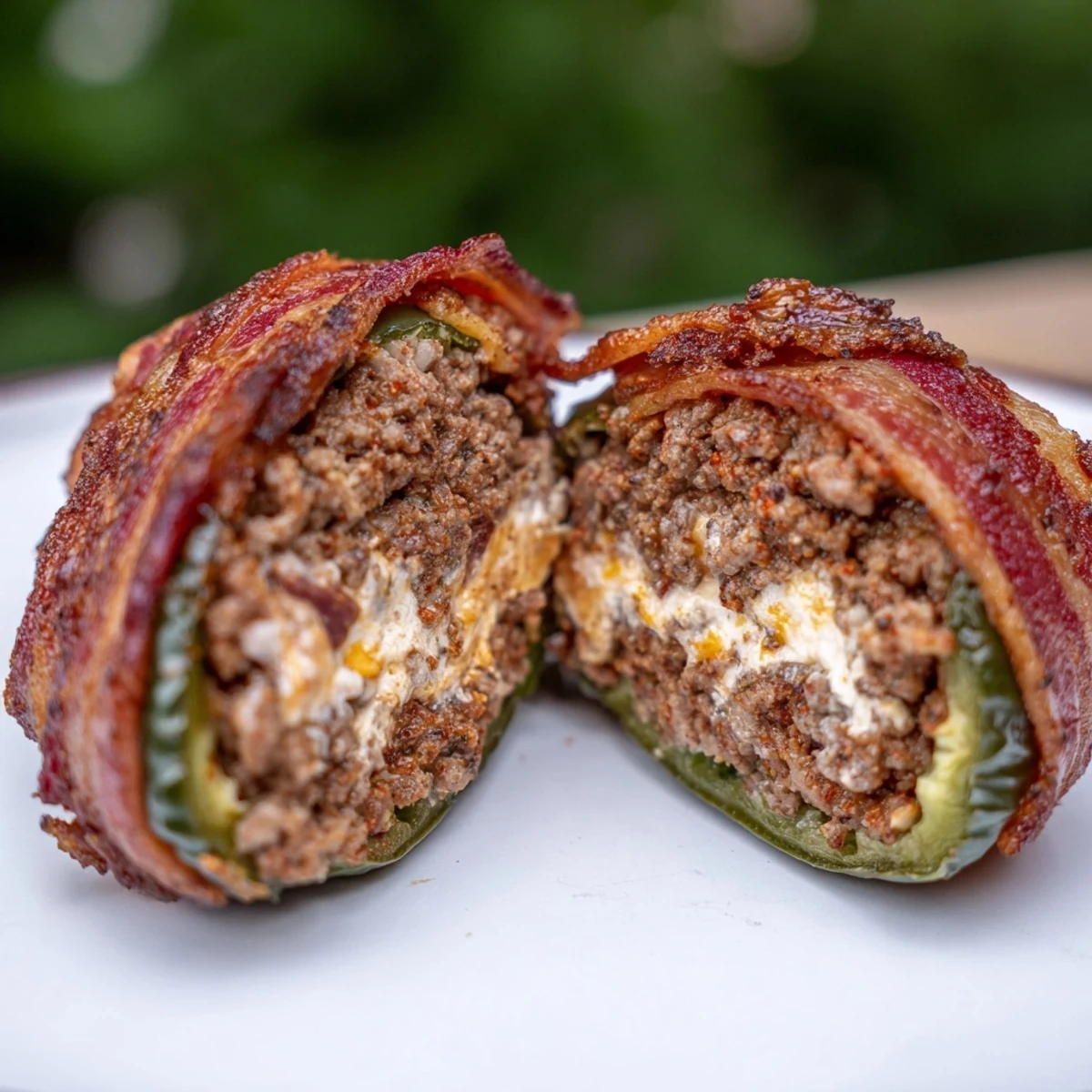 Golden-brown Spicy Jalapeno Poppers with Bacon Beef on a rustic wooden platter, topped with melted cheese and fresh cilantro garnish.