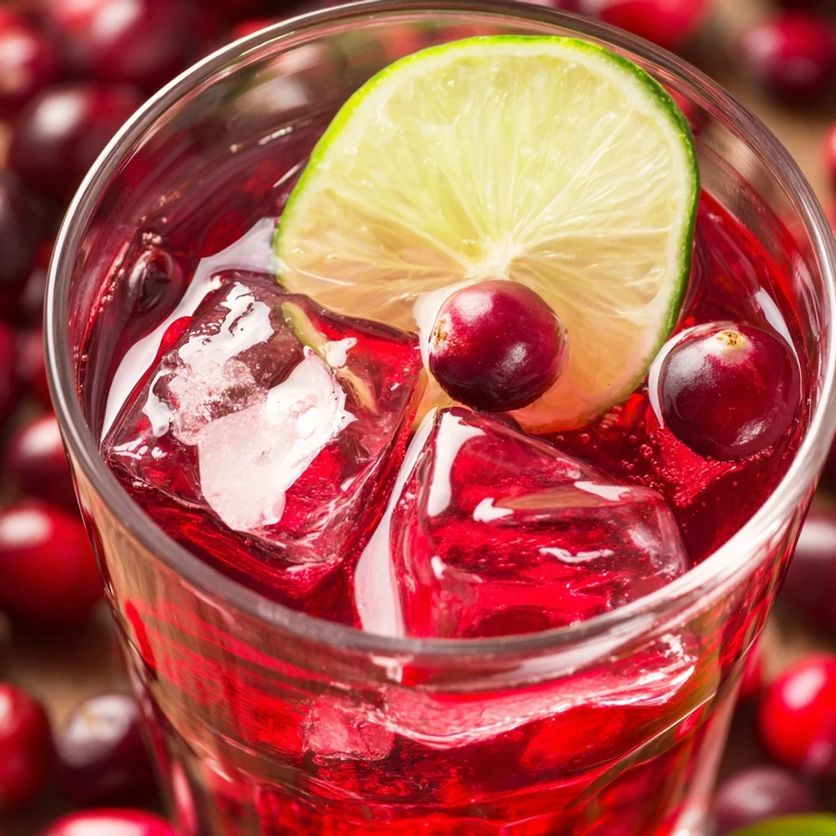 Refreshing Cranberry Cocktail with Juice with a lime slice garnish, ready to serve at a festive party or happy hour.