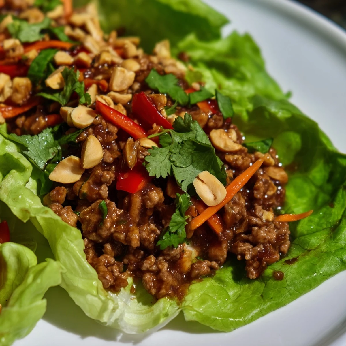 Savory Asian-inspired Beef Lettuce Wraps served on a platter with fresh lime wedges and cilantro, perfect for a light and flavorful weeknight dinner.