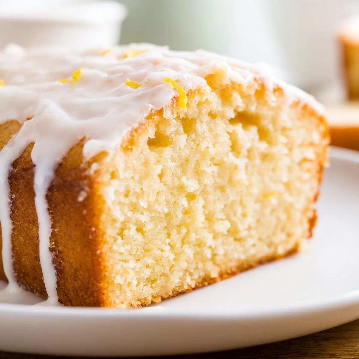 Freshly baked Lemon Loaf Cake with a crackled glaze, emitting a sweet and tangy aroma, ideal for spring gatherings or brunch.