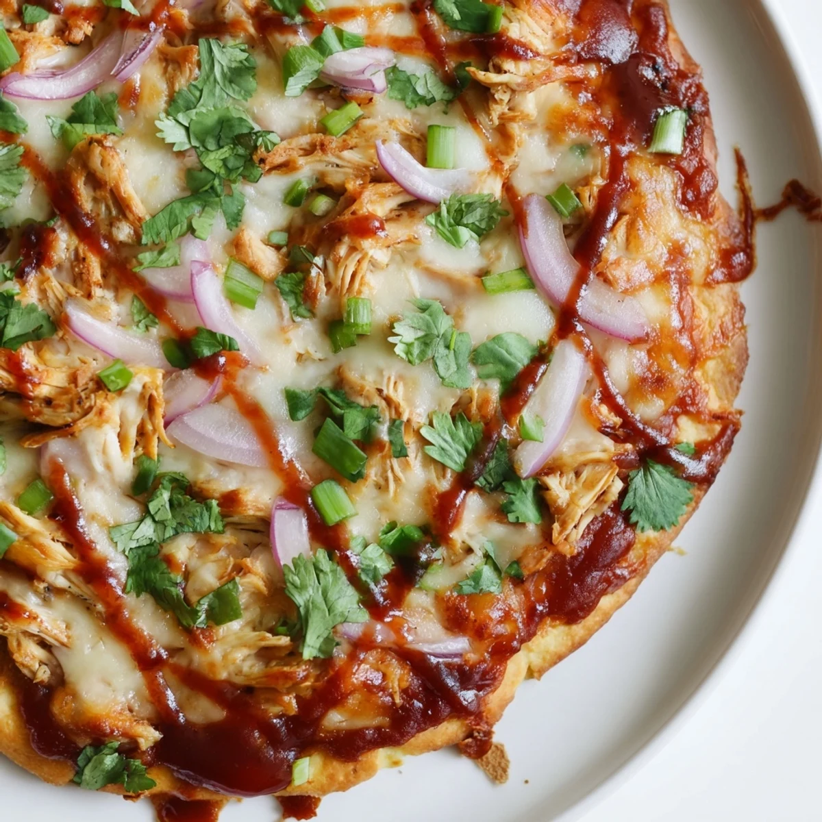 Family-style Game Day BBQ Chicken Pizza fresh from the oven, loaded with juicy chicken, bubbly cheese, and a crispy edge.