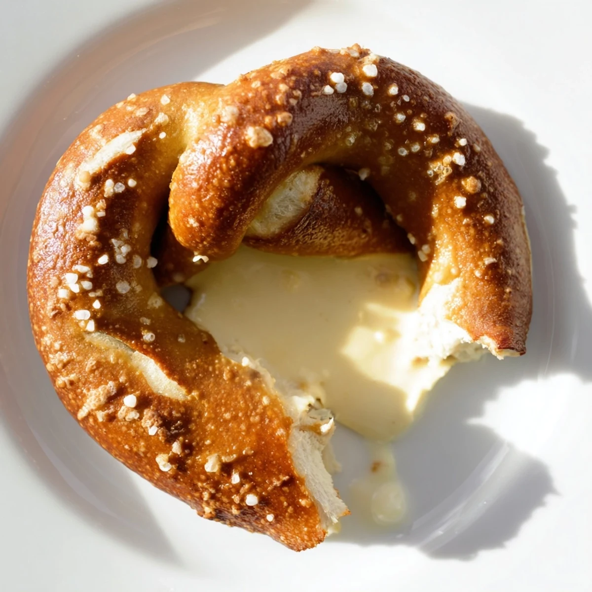 Homemade Game Day Soft Pretzels with Cheese Sauce, brushed with egg wash and sprinkled with coarse salt, ready to bake.  