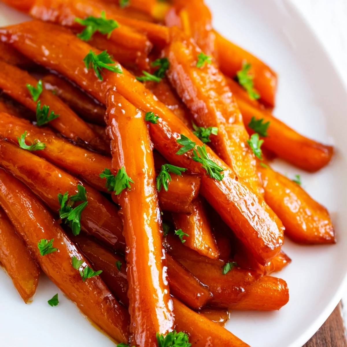 Golden, caramelized roasted carrots drizzled with sticky maple glaze, ready to serve as a vibrant American side dish.