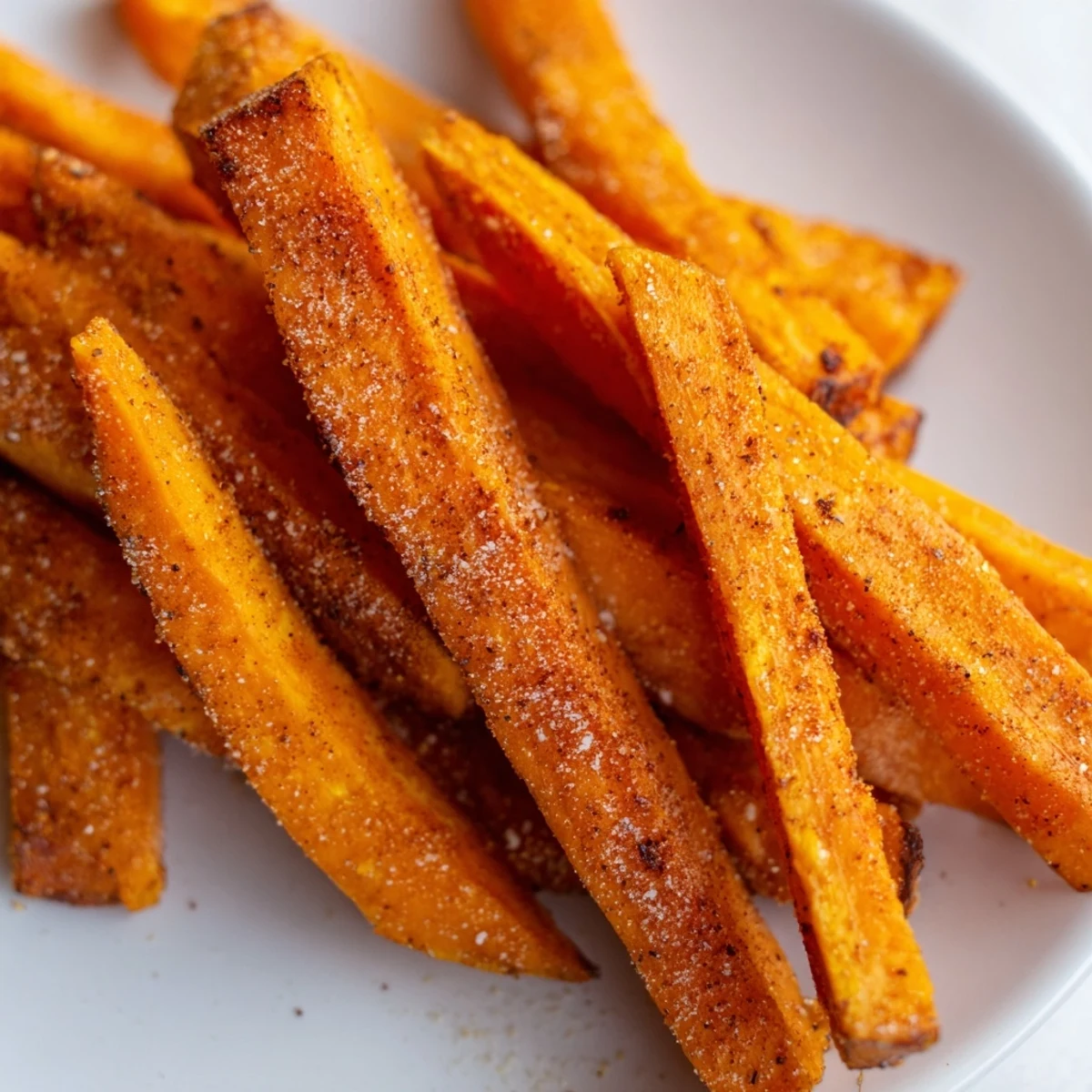 Golden Crispy Air Fryer Sweet Potato Fries served in a rustic basket with a side of chipotle mayo for dipping. 