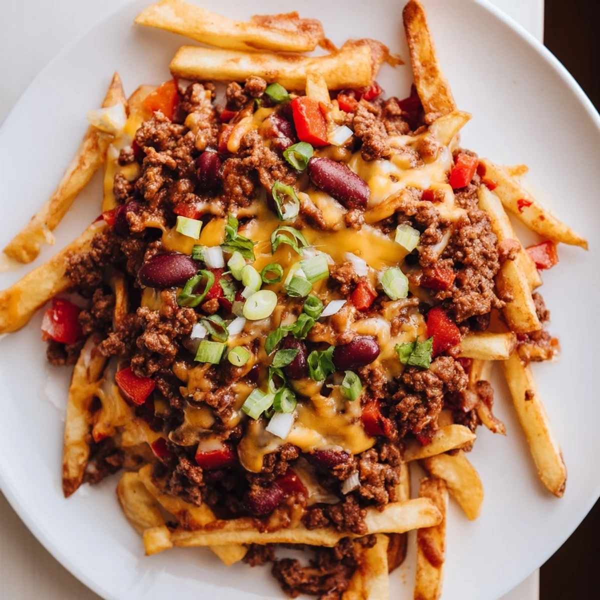 Loaded Super Bowl Chili Cheese Fries with spicy beef, beans, and bubbly melted cheese.