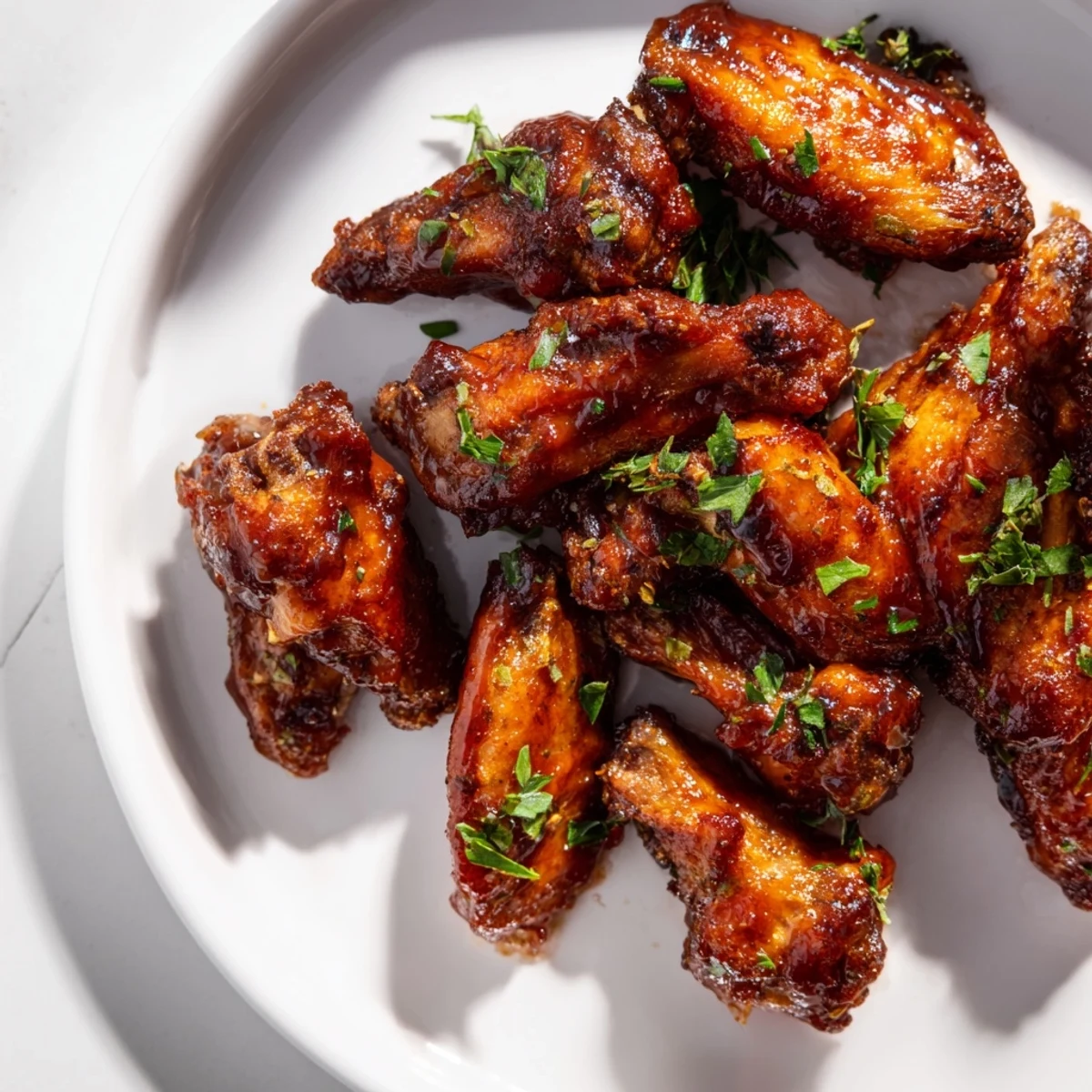 Crispy baked Big Game Wing Platter with BBQ Sauce served with celery sticks and blue cheese dip.