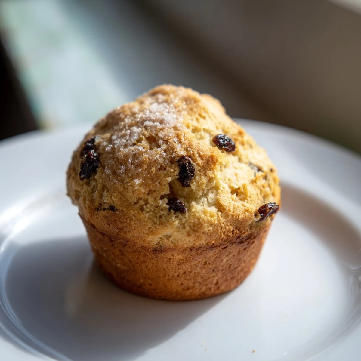 Warm Irish Soda Bread Muffins with Raisins served on a plate beside honey and butter.