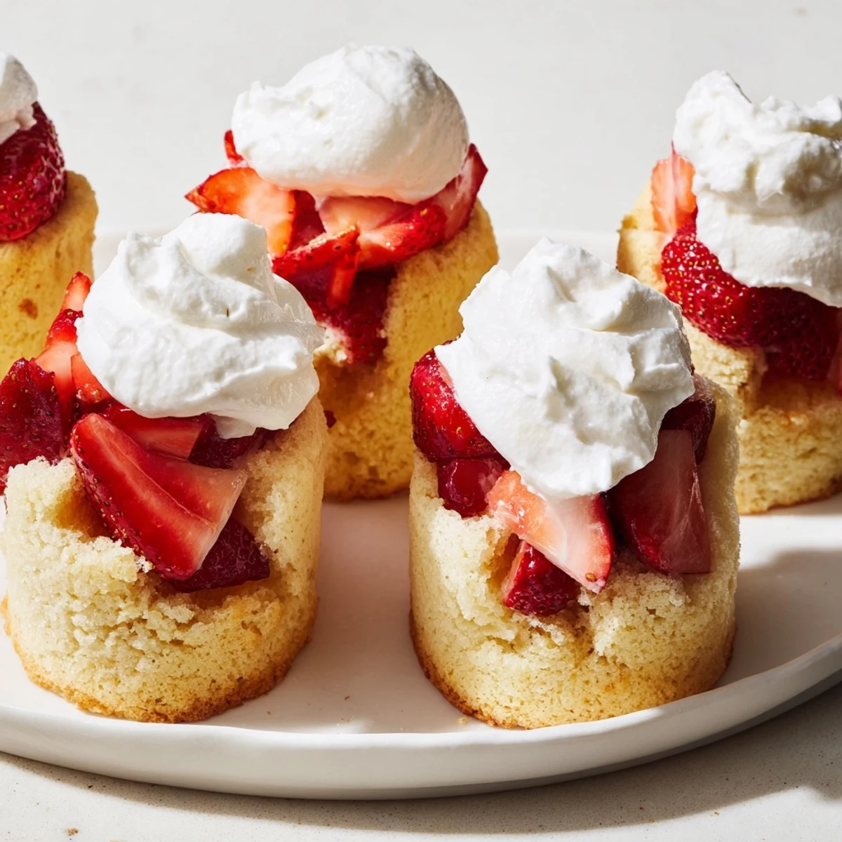 Layered Strawberry Shortcake Cups with Whipped Cream are displayed in individual glass jars for a charming, portable serving.