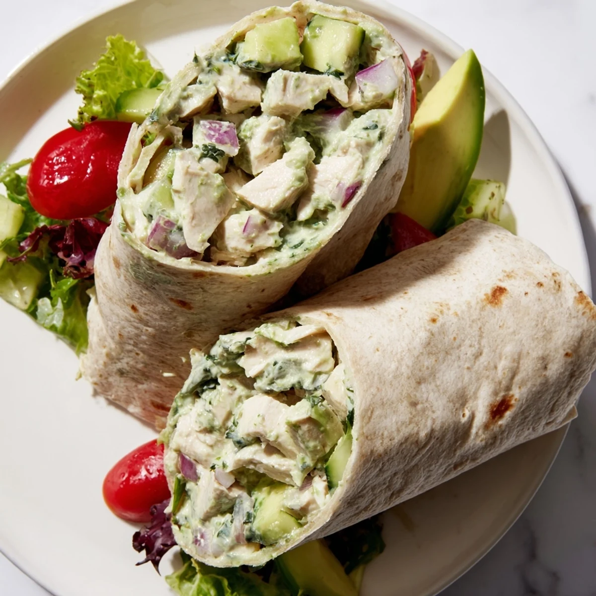 Soft flour tortillas cradle tender chicken salad tossed in creamy Green Goddess dressing with fresh herbs and crisp veggies.