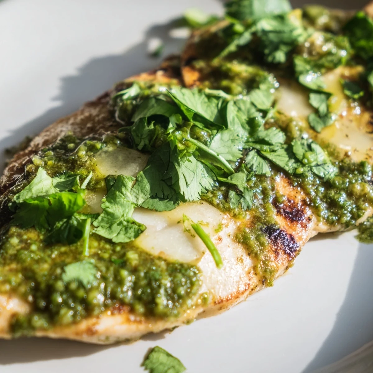 Sizzling Grilled Salsa Verde Pepper Jack Chicken fresh off the grill with lime wedges for a zesty finish.  