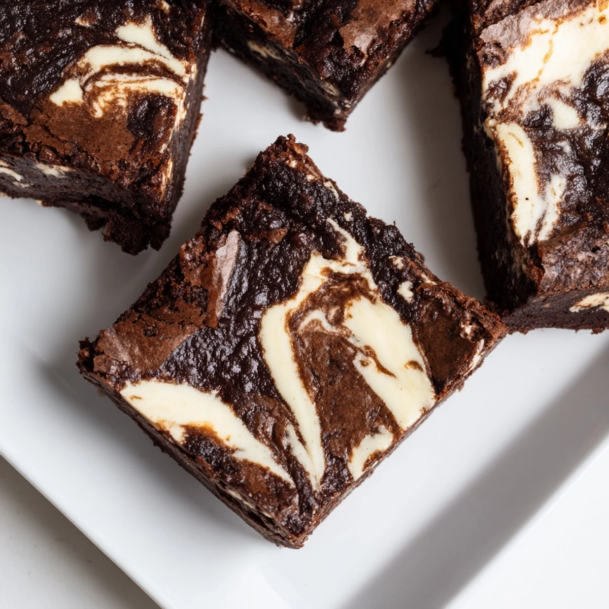 Decadent Cottage Cheese Brownies sliced to reveal moist crumbs and a tangy cottage cheese marble.