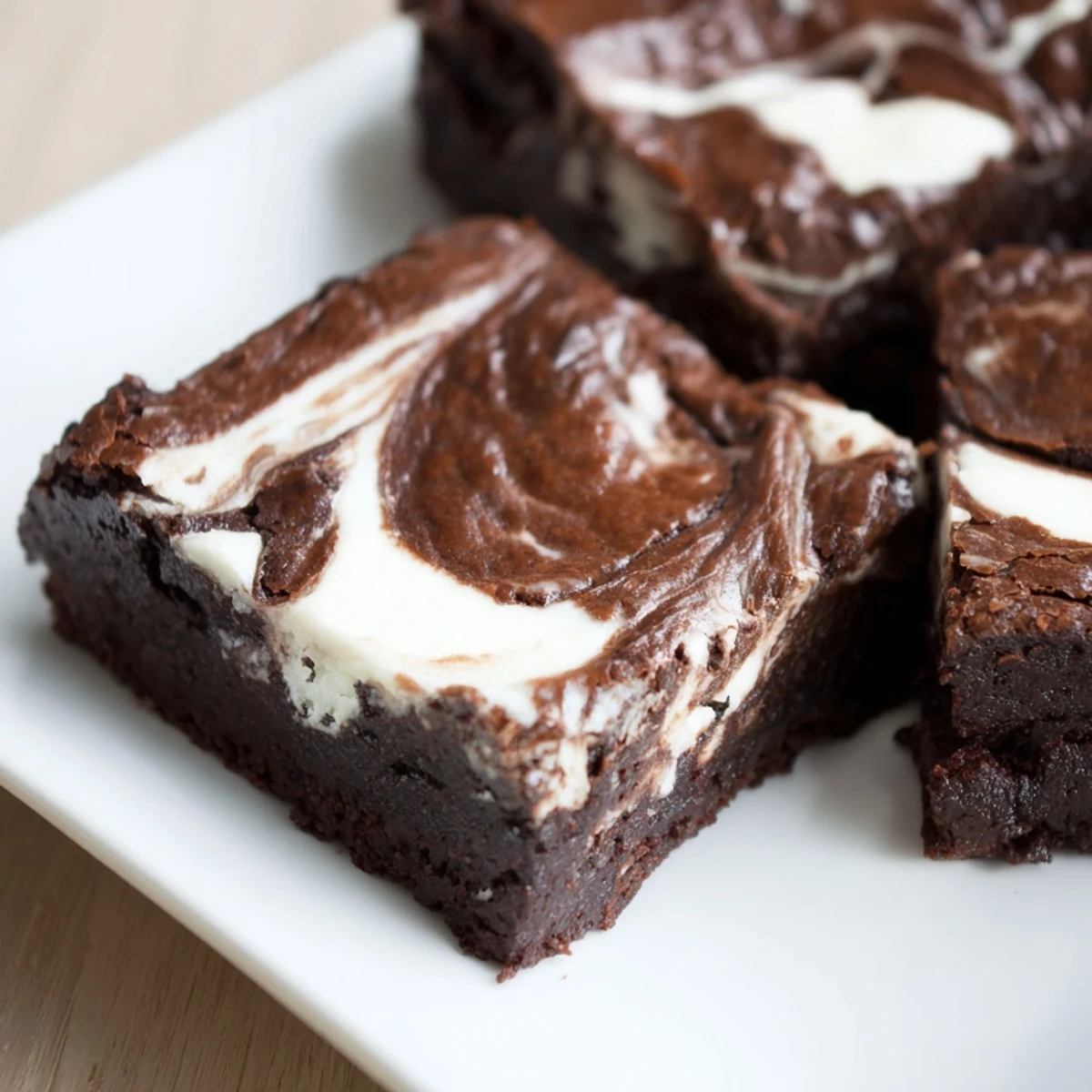 Easy homemade Cottage Cheese Brownies on a white plate, perfect for a chocolate lover’s dessert.