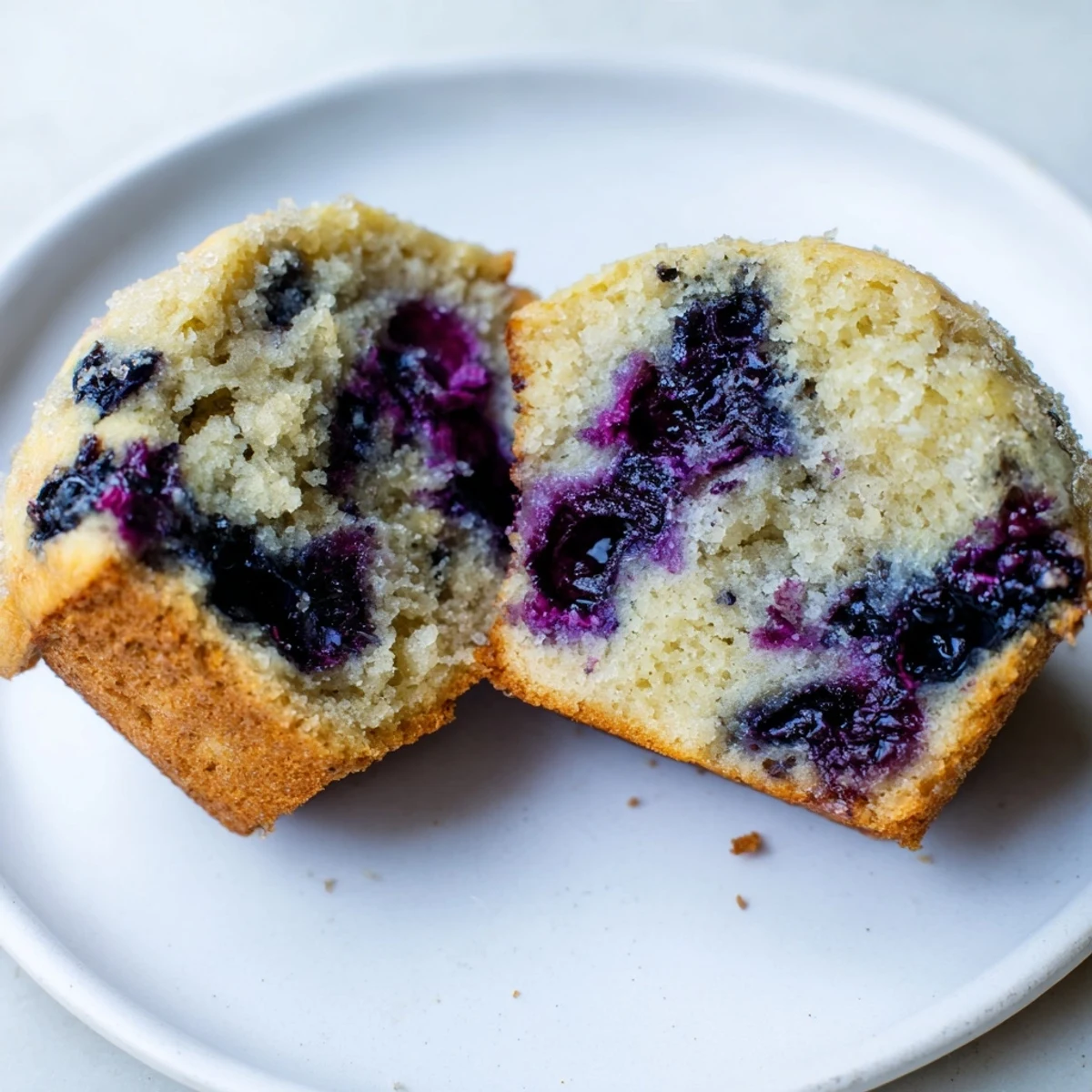 Moist Sourdough Blueberry Muffins bursting with tart berries, perfect for a cozy American breakfast.