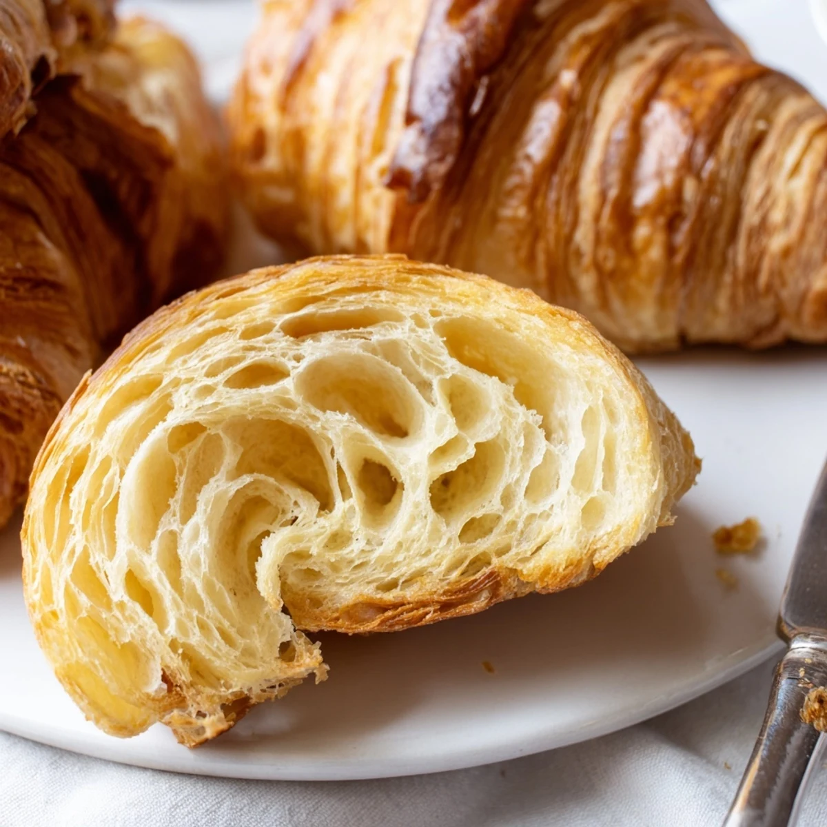 Golden, flaky gluten-free croissants fresh from the oven, perfectly layered and ready for a French-style breakfast.