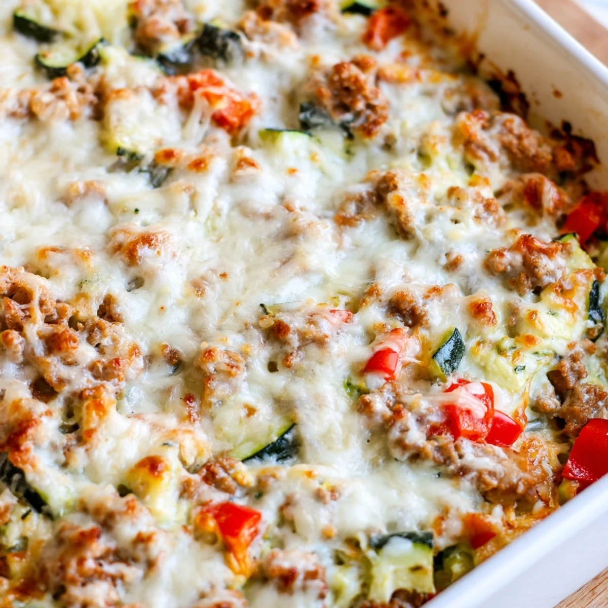 A hearty slice of Easy Ground Turkey Zucchini Casserole served with a fresh green salad.
