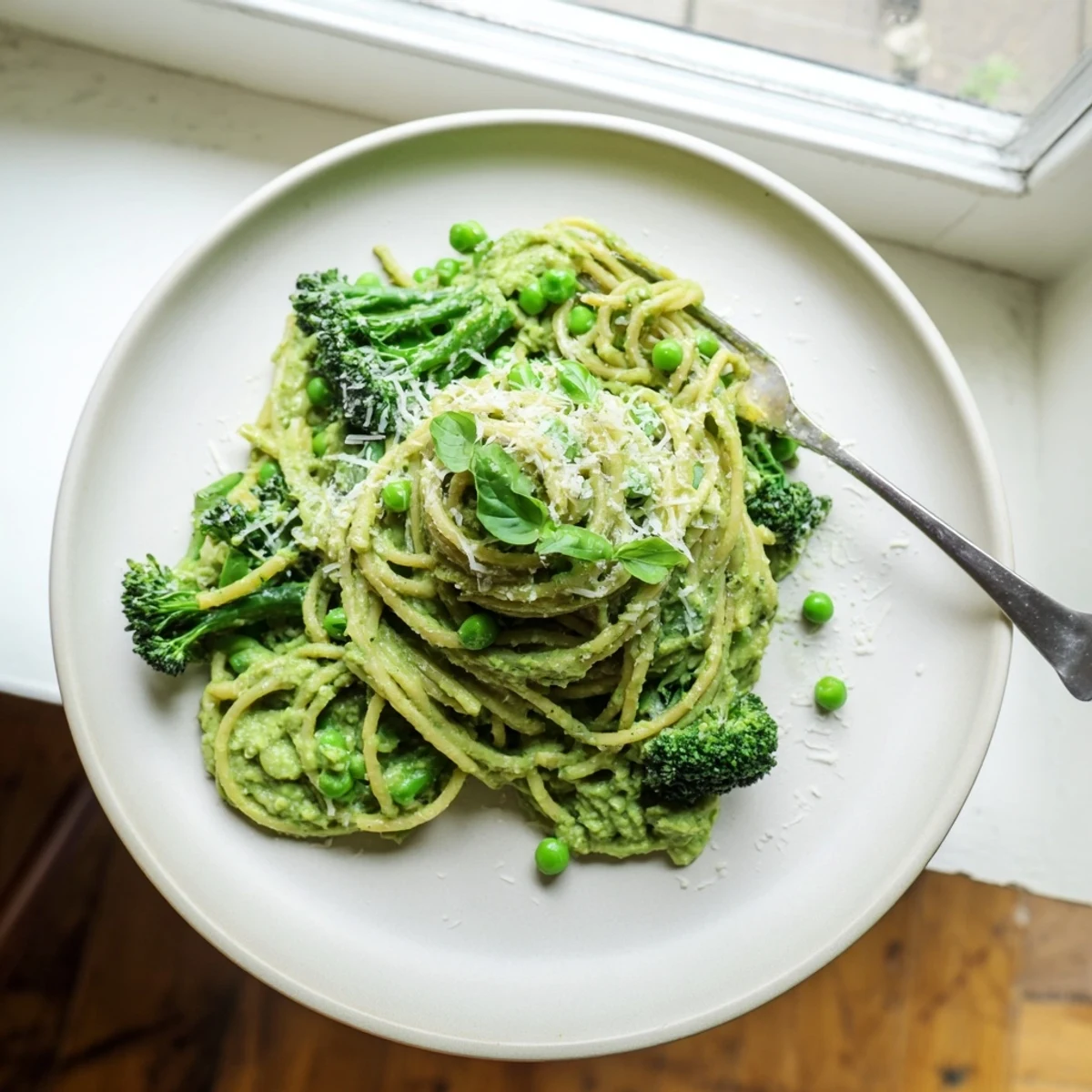 Serving suggestion for Veggie Smuggler Avocado Pasta topped with Parmesan and lemon zest.
