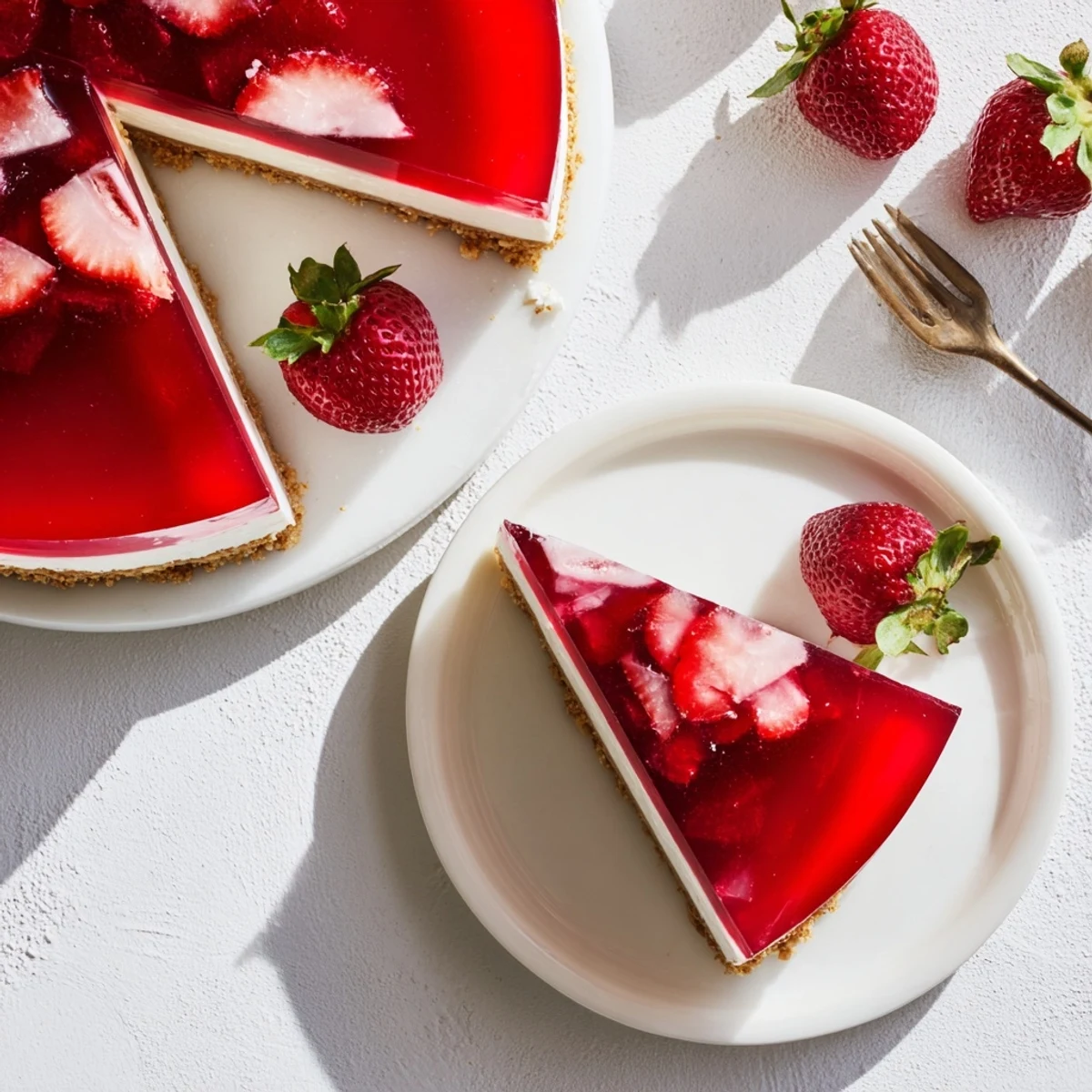 Light and tangy No Bake Greek Yogurt Jello Cheesecake featuring a smooth jello layer and creamy Greek yogurt filling.