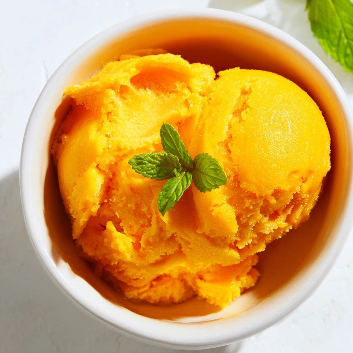Homemade Mango Strawberry Sorbet frozen to perfection, served with lime zest and sliced strawberries on top.