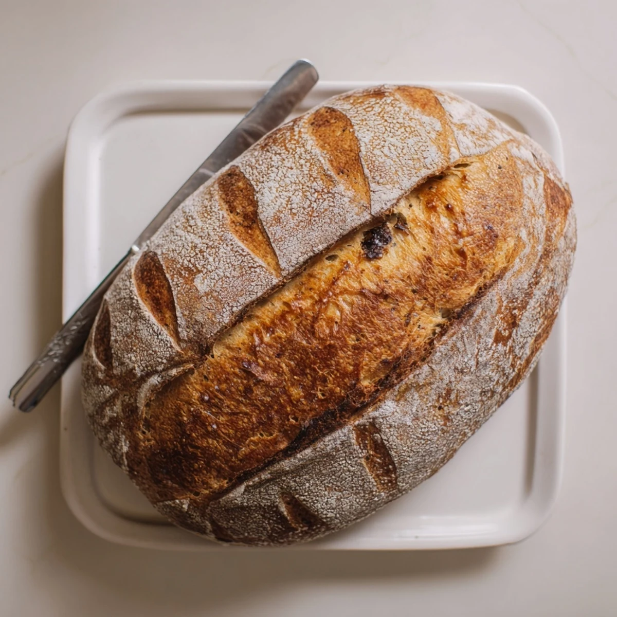 Sliced easy rustic bread pieces served on wooden board with butter