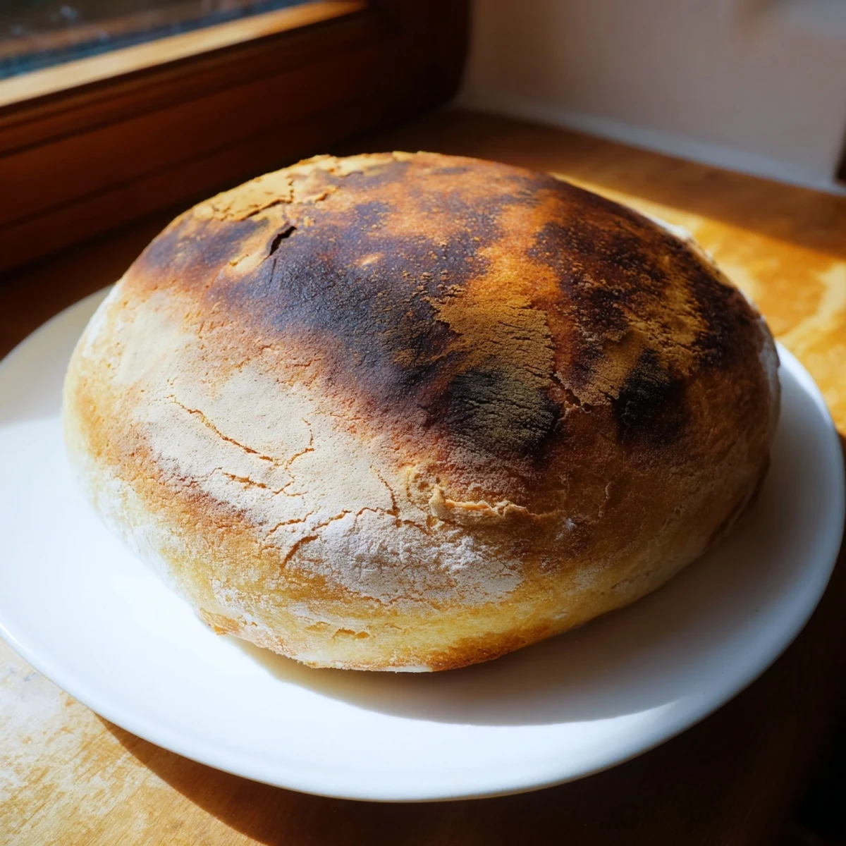 Soft no-oven bread loaf sliced open revealing the tender white crumb inside