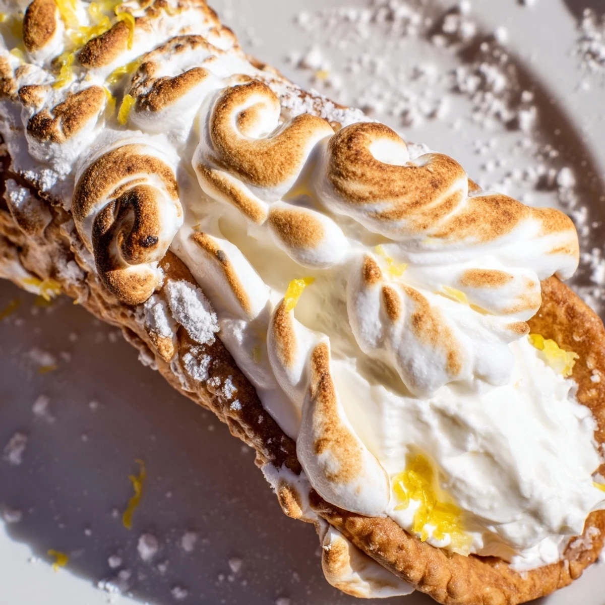 Golden toasted meringue tops these easy lemon meringue cannoli filled with zesty cream