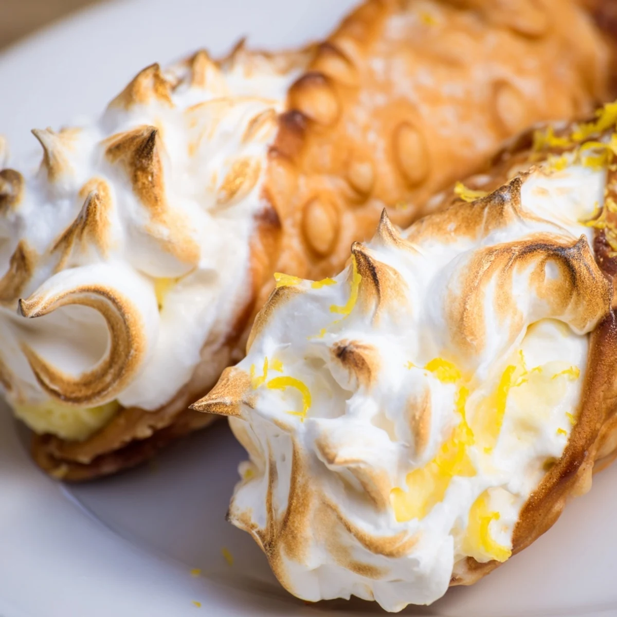 Crispy shells stuffed with tangy lemon cream define this easy lemon meringue cannoli dessert