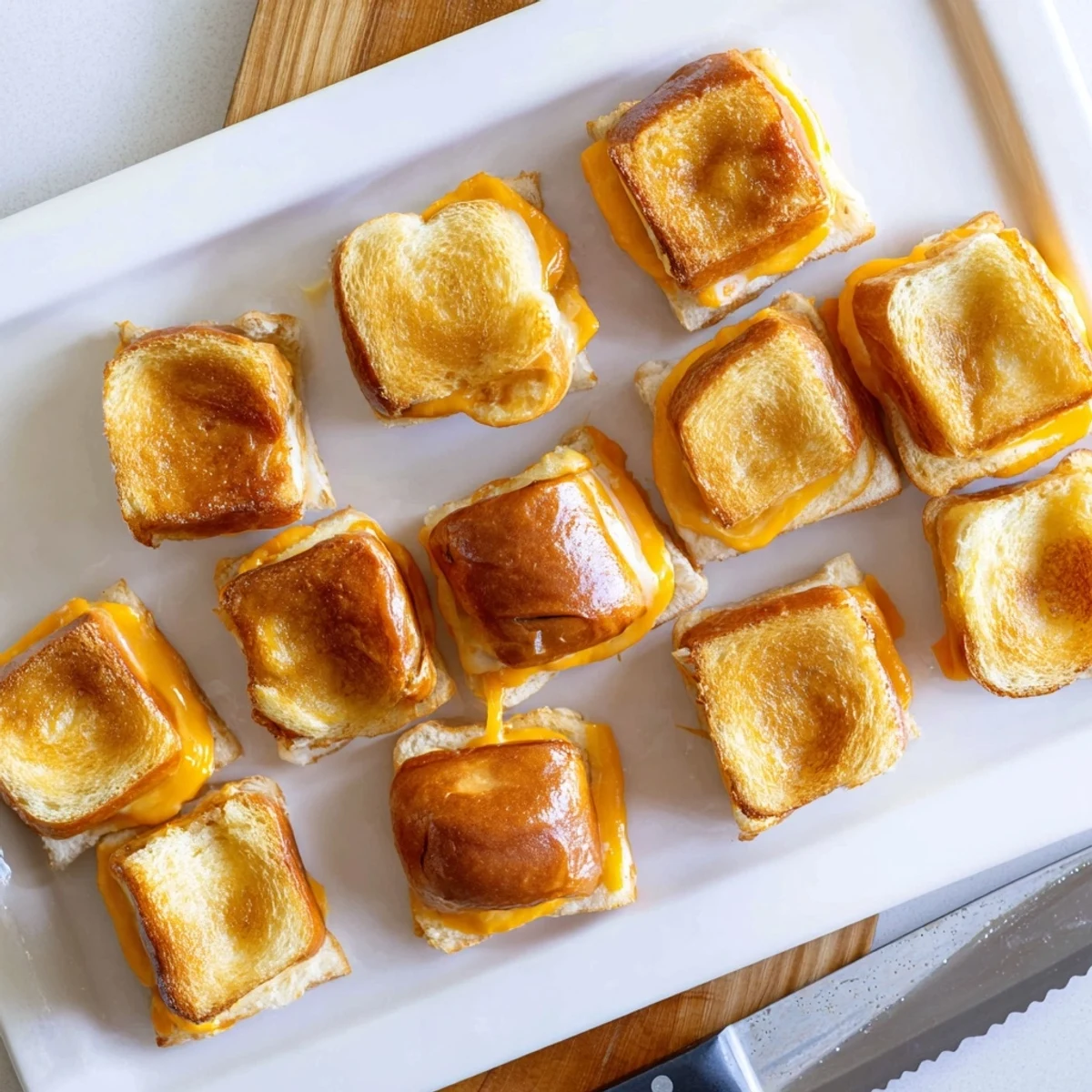 Slab of sweet Hawaiian roll sandwiches baked with gooey cheese and buttery tops