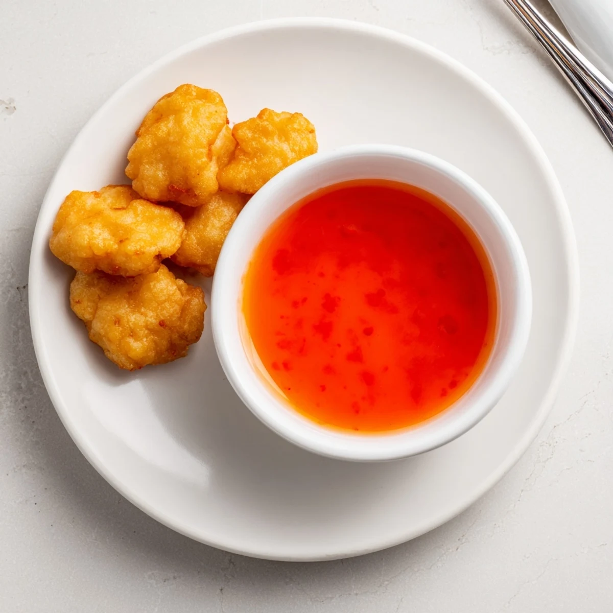 Golden orange McDonalds sweet and sour sauce in a glass ramekin with dipping condiment texture