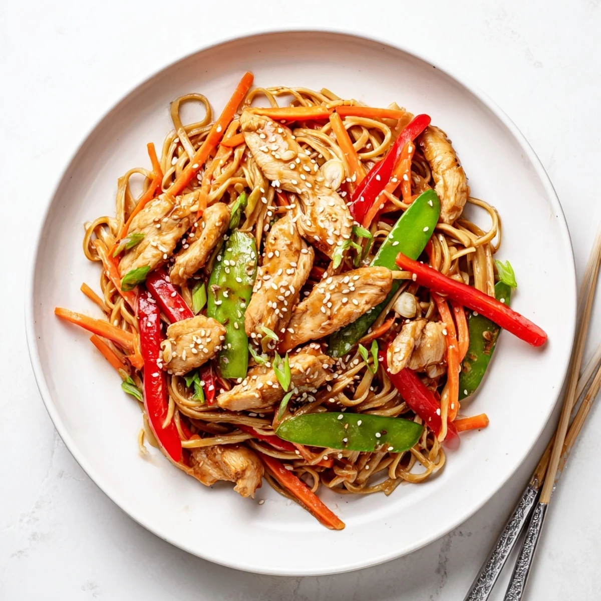 Glossy sweet-salty garlic sauce coats chewy noodles and golden chicken in this Asian-inspired dinner