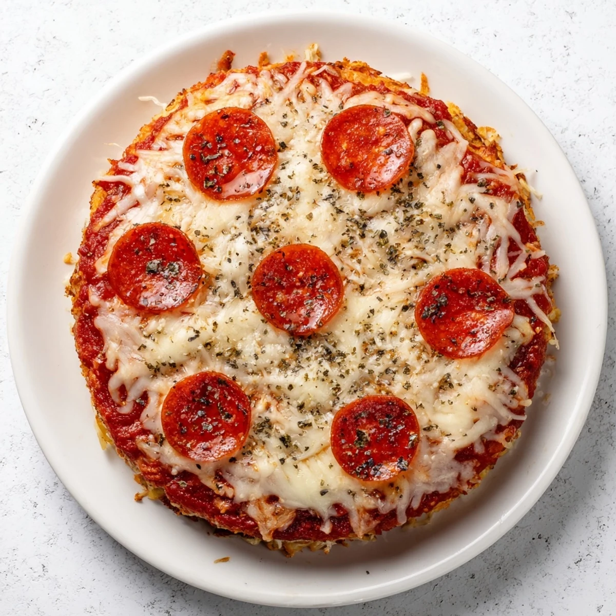 Homemade pan pizza fresh from the oven with golden edges and gooey cheese topping