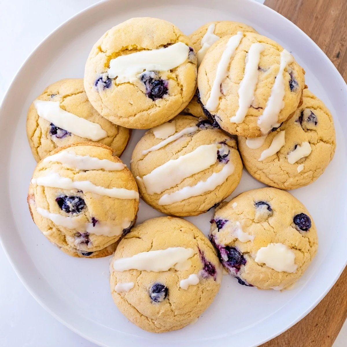 Golden lemon blueberry cheesecake cookies with creamy centers and juicy purple fruit