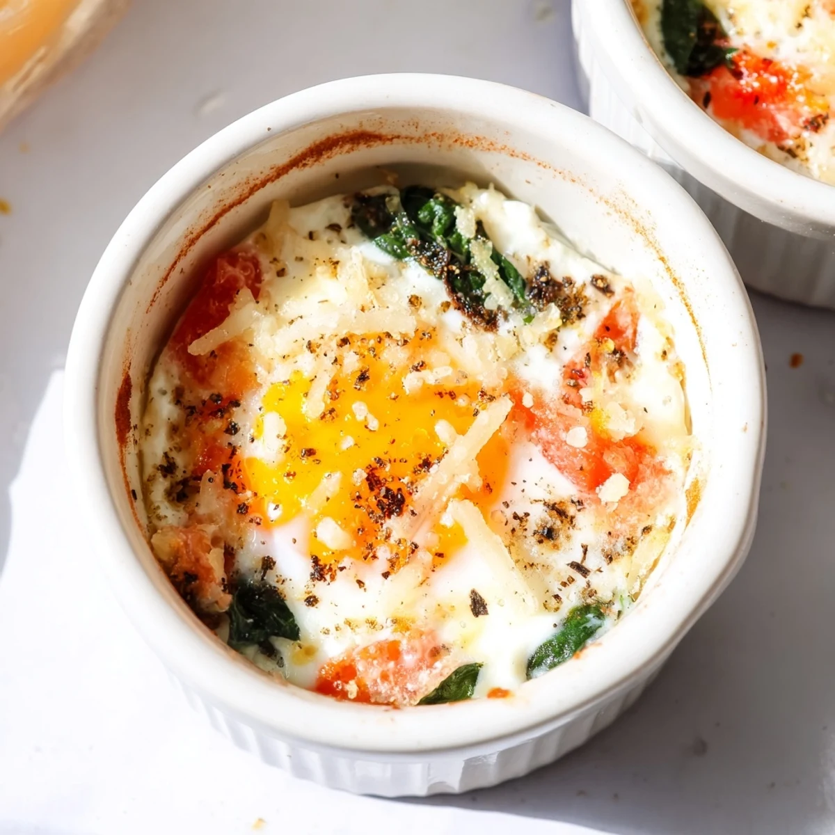 Creamy cottage cheese breakfast casserole with spinach and perfectly set baked eggs