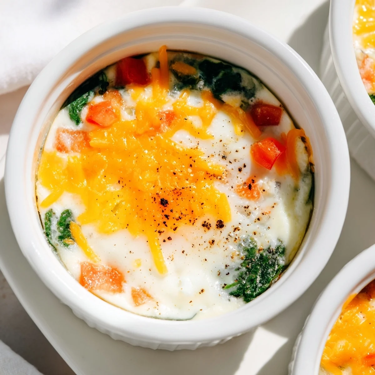 Protein-rich baked cottage cheese eggs sprinkled with paprika and fresh chives