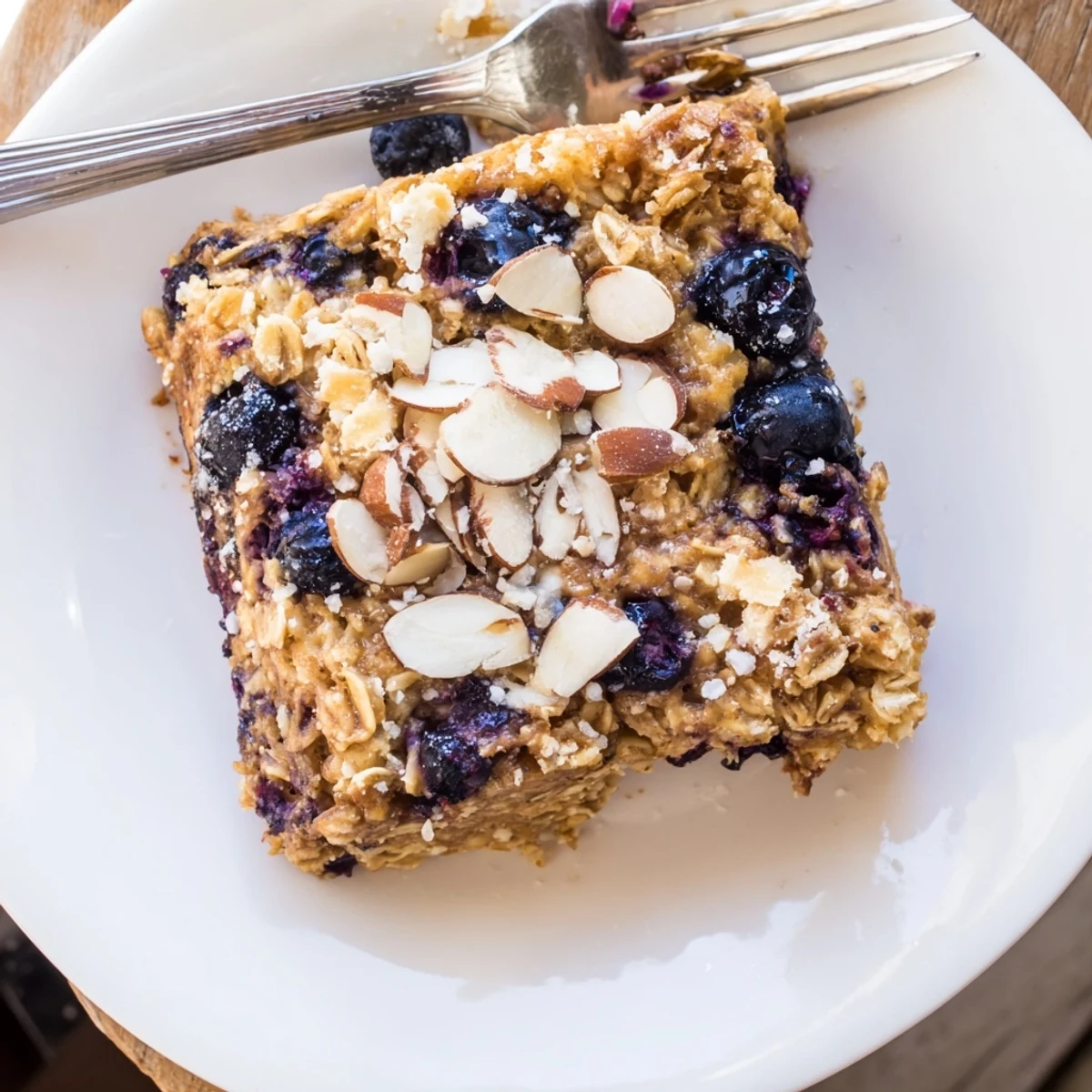 Golden blueberry cottage cheese breakfast bake with juicy berries bubbling through a tender oat crust