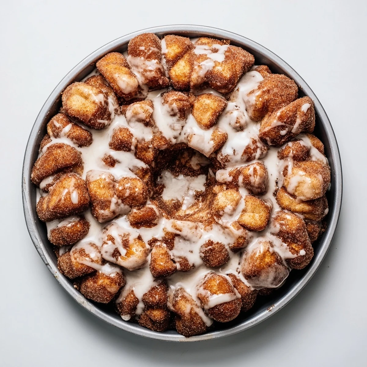 Warm high protein no sugar monkey bread pieces coated in buttery cinnamon sugar-free mixture