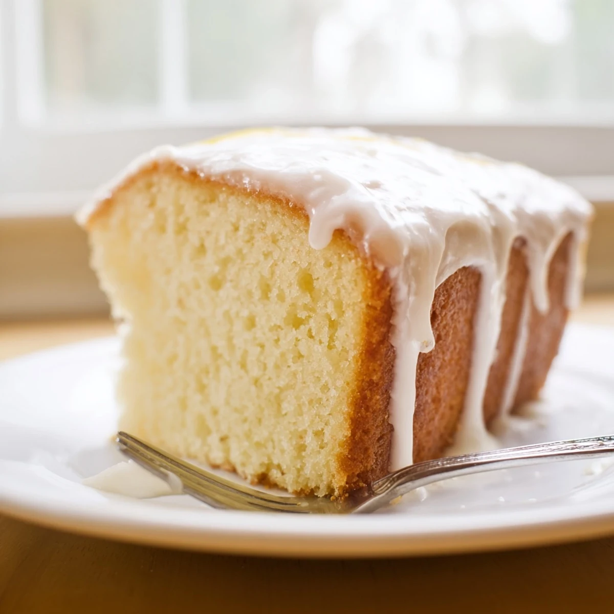 Classic church cake served on a white platter featuring soft vanilla sponge and sweet icing