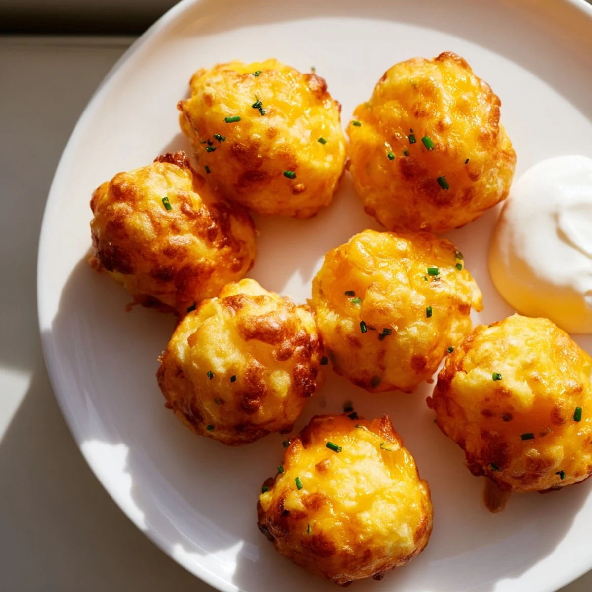Golden Mashed Potato Cheese Puffs baked until crispy with melted cheddar throughout