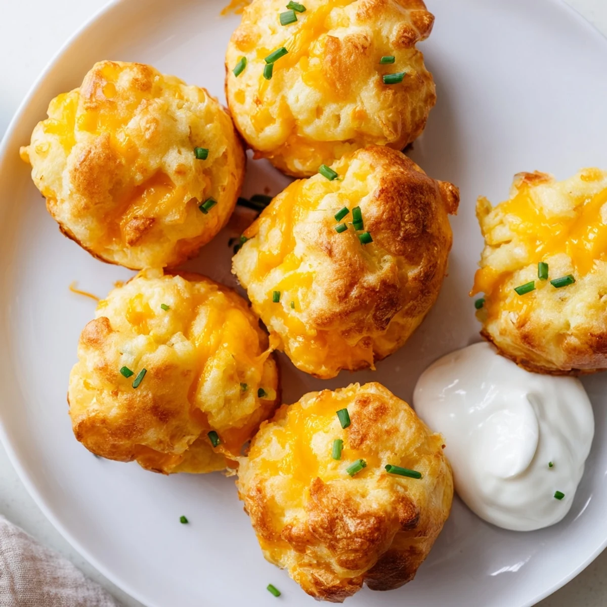 Crispy baked Mashed Potato Cheese Puffs with gooey melted cheddar and fresh chives