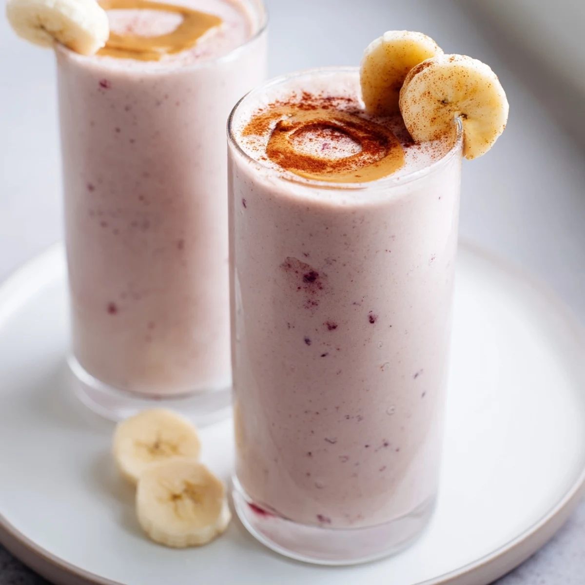 Creamy High Protein Smoothie with peanut butter swirl, ideal for breakfast  