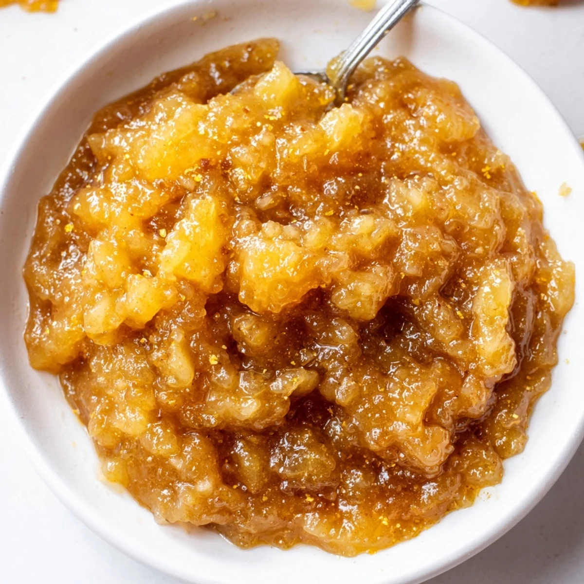 Cooling mason jars of Fall Caramel Apple Jam, golden amber and slightly chunky