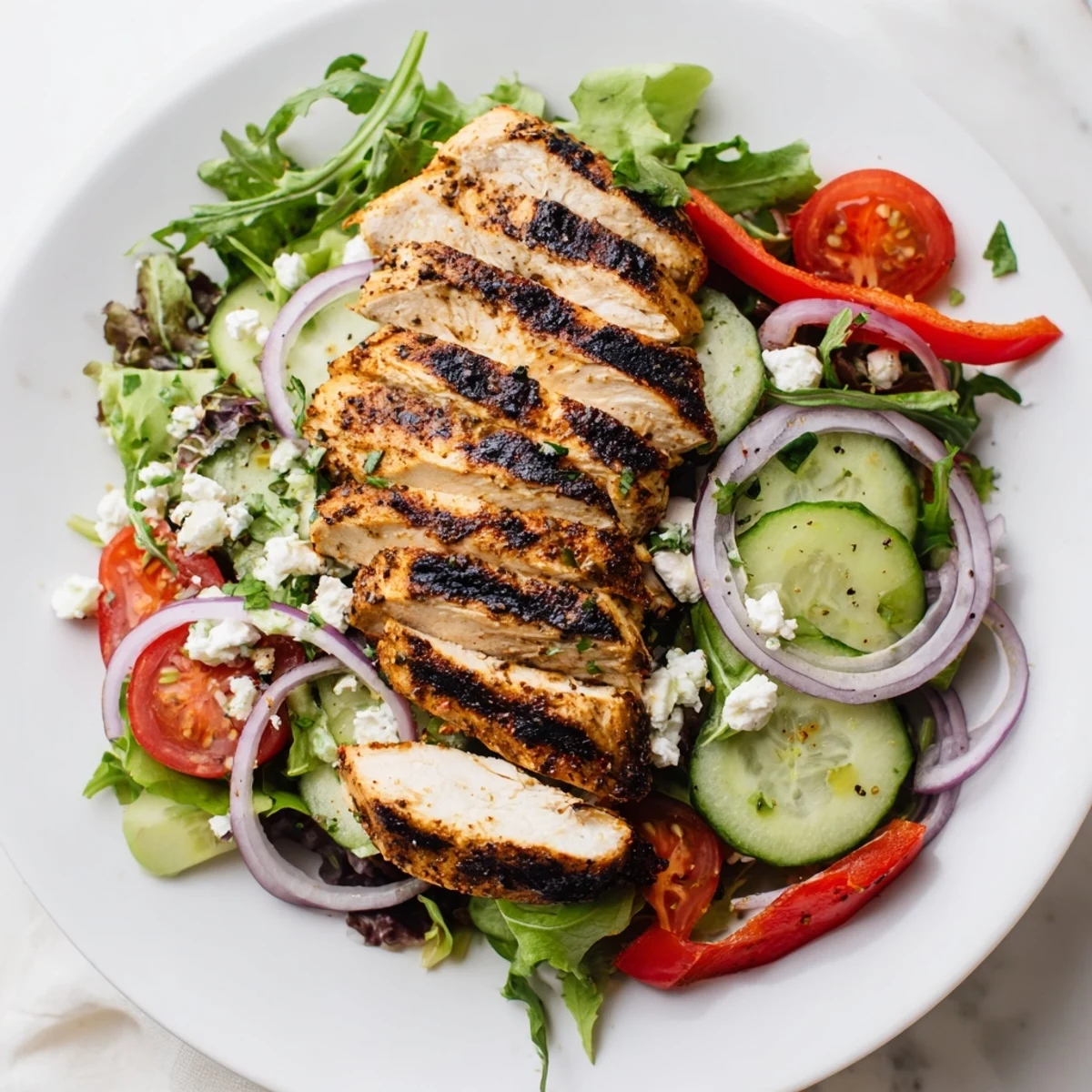 Bowl of Grilled Chicken Salad Avocado Herb Dressing Recipe, tomatoes, cucumbers, zesty aroma