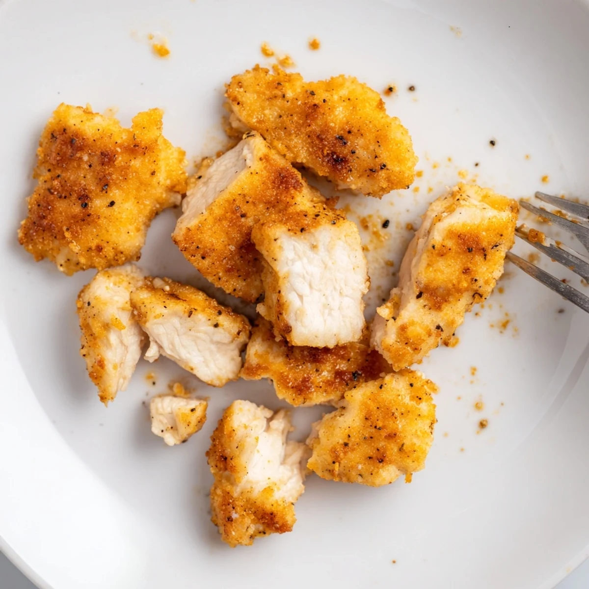 Crispy golden Chicken Bites piled on a plate, steam rising, ranch nearby.