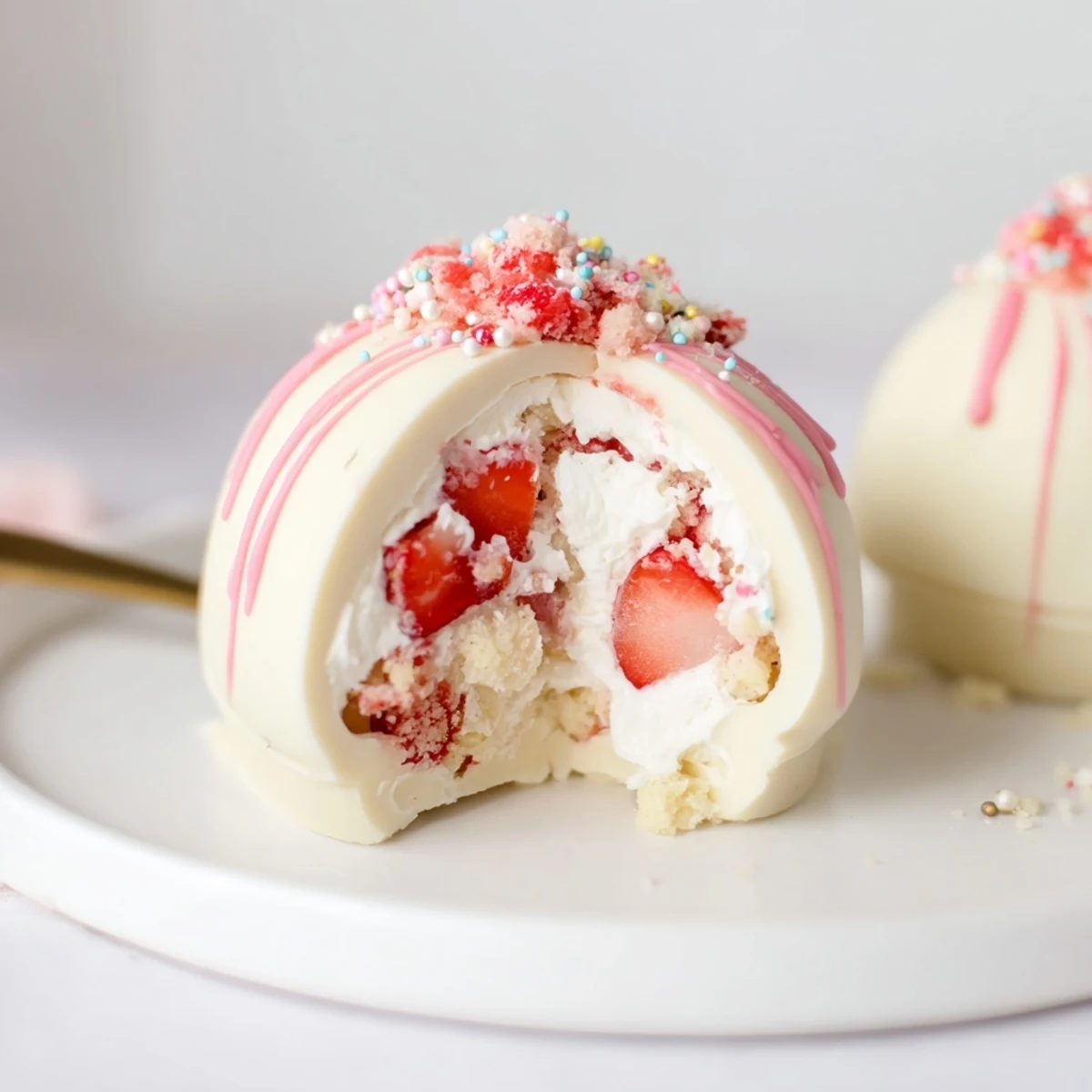 Bright Strawberry Shortcake Easter Egg Bombs on spring platter, drizzled with icing