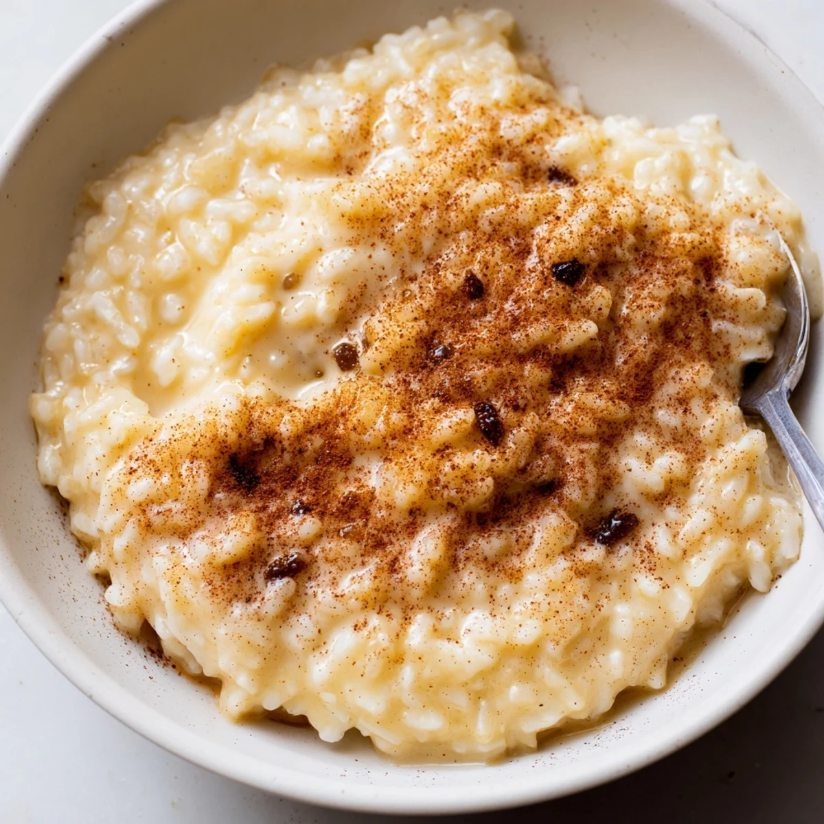Easy condensed milk baked rice pudding fresh from oven, served with berries