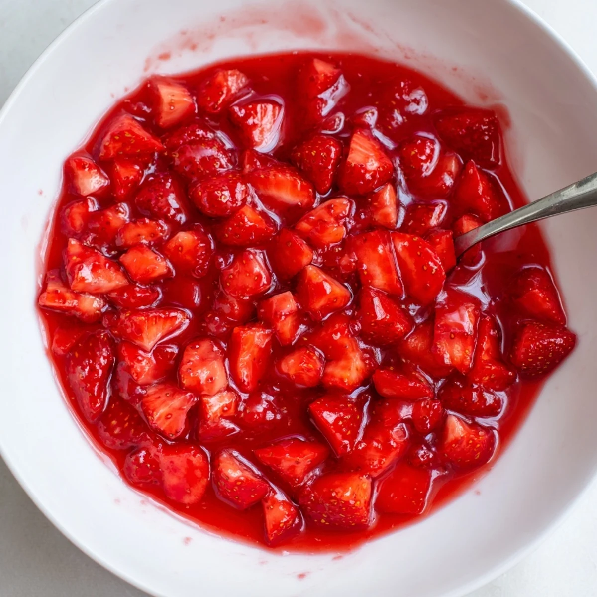 Bubbling glossy strawberries cooking in a saucepan, Strawberry Cake Filling Recipe