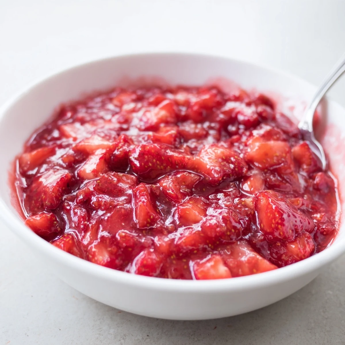 Glossy texture dotted with softened berry chunks, chilled Strawberry Cake Filling Recipe to spread